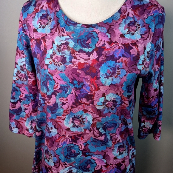 Peruvian Connection M Floral Boho 3/4 Sleeve Pima Cotton Cottagecore Midi Dress - Picture 3 of 5